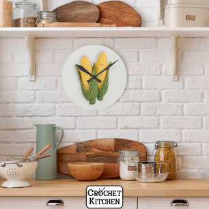Playful Chic Grandma's Garden Modern Crochet Corn  Round Clock