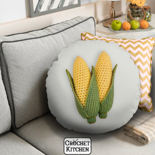 Playful Chic Grandma's Garden Modern Crochet Corn Round Cushion