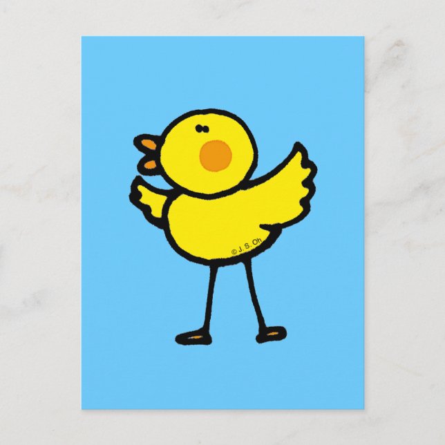 Playful Chick on Blue Illustration Postcard (Front)