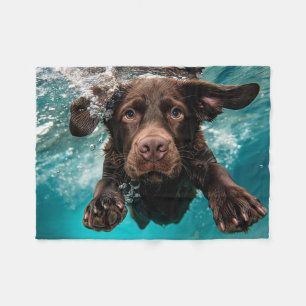 Playful Chocolate Labrador Swimming Underwater Fleece Blanket