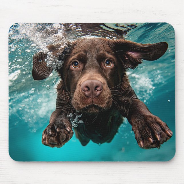 Playful Chocolate Labrador Swimming Underwater Mouse Pad (Front)
