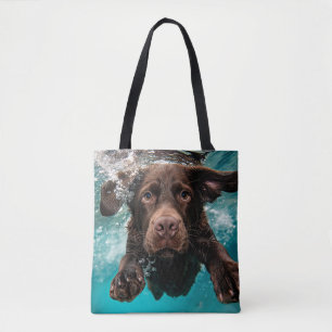 Playful Chocolate Labrador Swimming Underwater Tote Bag