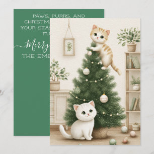 Playful Christmas Card with Tree-Climbing Kittens