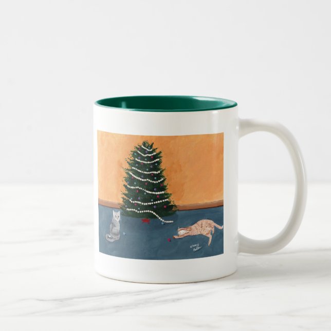 Playful Christmas cats by the tree Mug (Right)