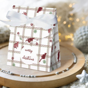 Playful Christmas Cats on Cranberry- Green Plaid Favour Box