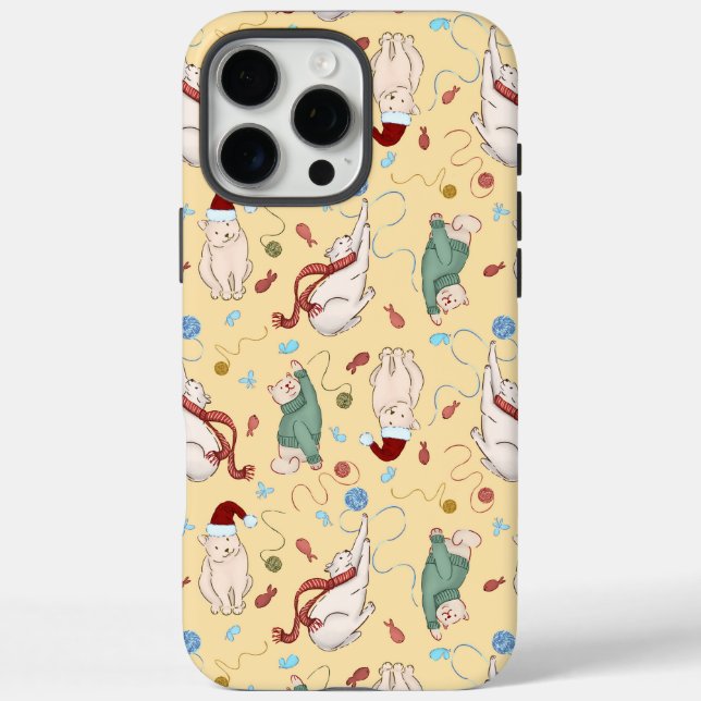 Playful Christmas Cats with Yarn and Holiday Motif Case-Mate iPhone Case (Back)