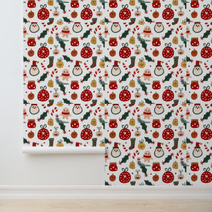 Playful Christmas Characters Pattern Wallpaper