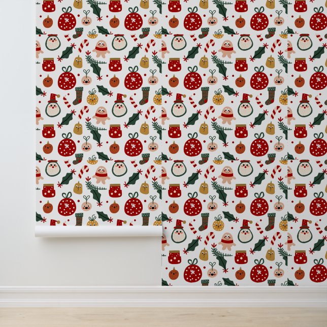 Playful Christmas Characters Pattern Wallpaper (Application)