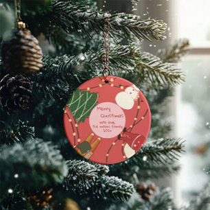 Playful Christmas Characters with Lights Ceramic Ornament