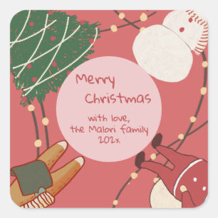 Playful Christmas Characters with Lights Square Sticker