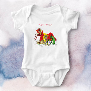 Playful Christmas Dragons Fantasy Milk Cookies Baby Bodysuit