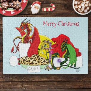 Playful Christmas Dragons Fantasy Milk Cookies Jigsaw Puzzle
