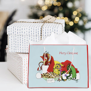 Playful Christmas Dragons Fantasy Milk Cookies Large Gift Bag