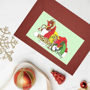 Playful Christmas Dragons Fantasy Milk Cookies Rectangular Sticker