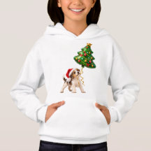 Playful Christmas Puppy with Tree Balloon