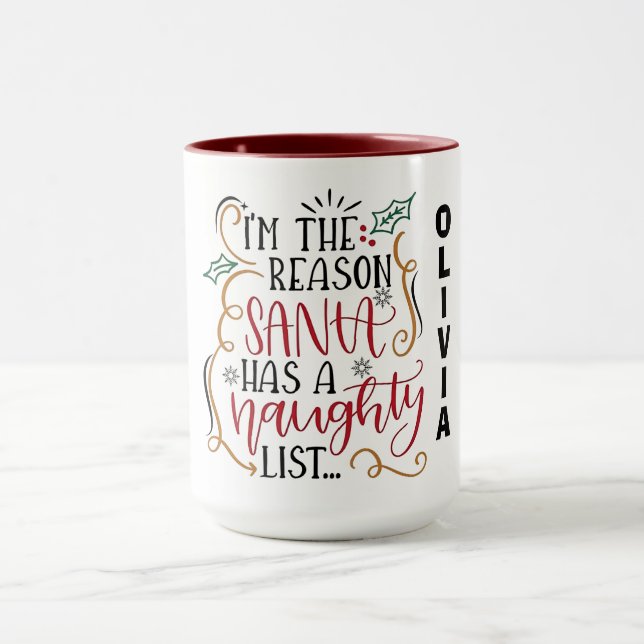 Playful Christmas Quote Design with Naughty List  Mug (Center)