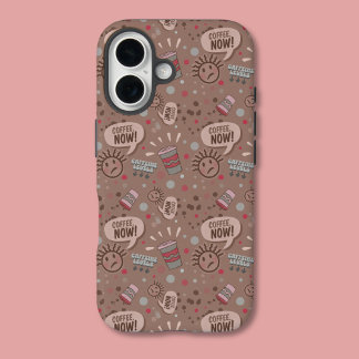 Playful Coffee Now Mocha Pattern iPhone 16 Case