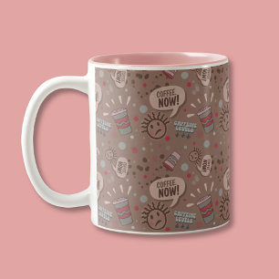 Playful Coffee Now Mocha Pattern Two-Tone Coffee Mug