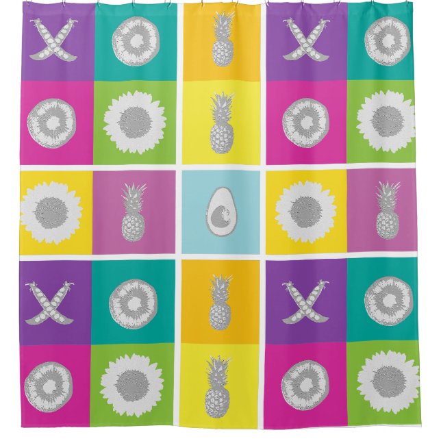 Playful Colour Block Squares Shower Curtain (Front)