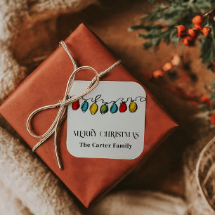 Playful Colourful Christmas String Lights Sketch Square Sticker