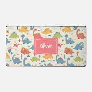 Playful Colourful Dinosaur Pattern Personalised Desk Mat