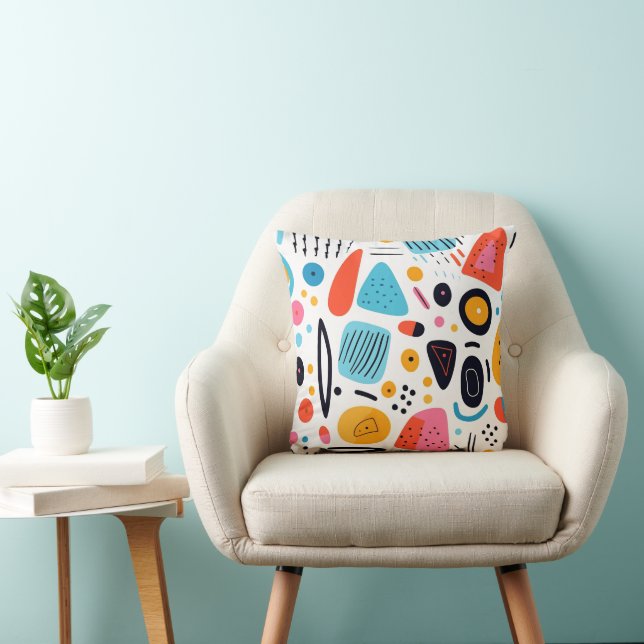 Playful Colourful Geometric Memphis Style Pattern Cushion (Chair)