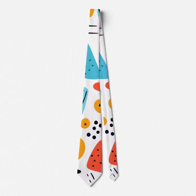 Playful Colourful Geometric Memphis Style Pattern Tie (Front)