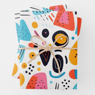 Playful Colourful Geometric Memphis Style Pattern Wrapping Paper Sheet