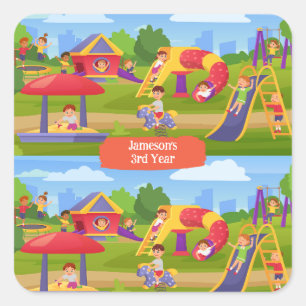 Playful Colourful Kids' Cartoon Playground Fun Nam Square Sticker