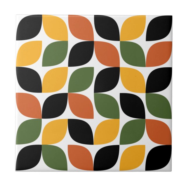 Playful, colourful, modern pattern leaf abstractio ceramic tile (Front)