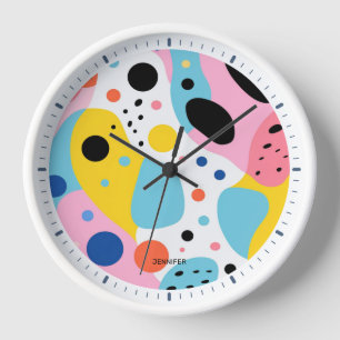 Playful colourful organic shapes monogram clock