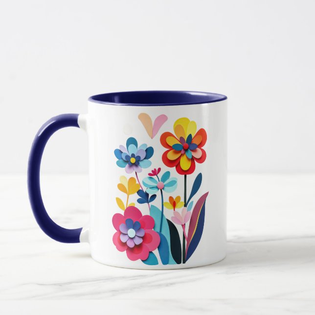 Playful Colourful Paper Cut Flowers Abstract Mug (Left)