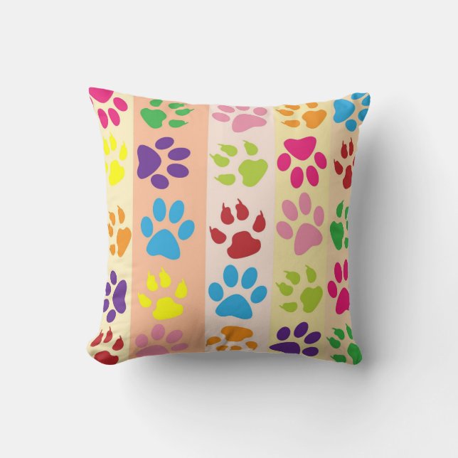 Playful Colourful Paw Prints Striped Pattern Nurse Cushion (Front)