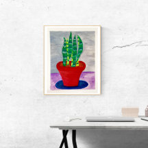 Playful Colourful Potted Snake Plant Art Poster