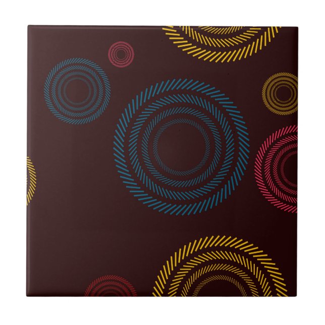 Playful, colourful, trendy, cool striped circles ceramic tile (Front)