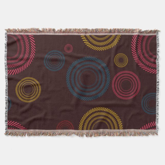 Playful, colourful, trendy, cool striped circles throw blanket (Front)