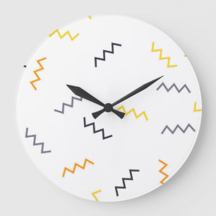 Playful, colourful, trendy, modern memphis zigzags large clock