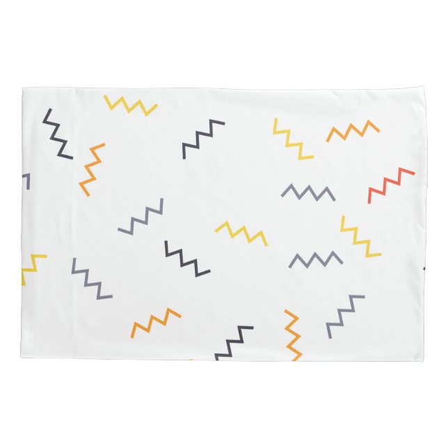 Playful, colourful, trendy, modern memphis zigzags pillowcase (Back)
