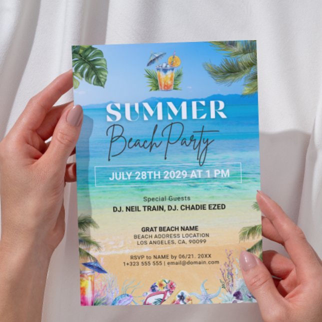 Playful Colourful Tropical Summer Beach Party  Invitation (Creator Uploaded)