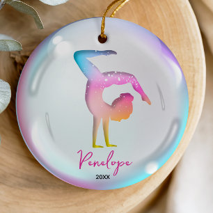 Playful Colourful Whimsical Girl Gymnast Ceramic Ornament