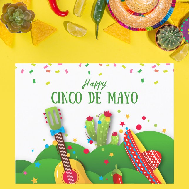 Playful Confetti Cinco de Mayo Celebration Postcard (Creator Uploaded)