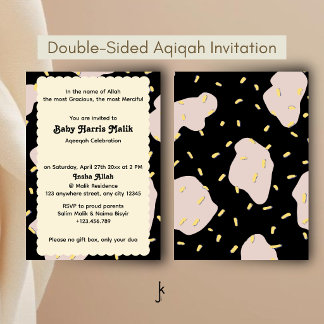 Playful Confetti Memphis Blob Style Black Aqiqah Invitation