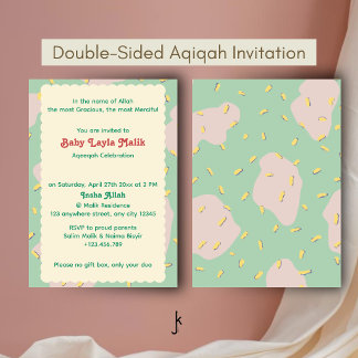 Playful Confetti Memphis Blob Style in Sage Aqiqah Invitation
