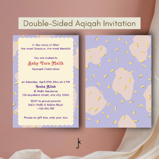 Playful Confetti Memphis Blob Style Purple Aqiqah Invitation