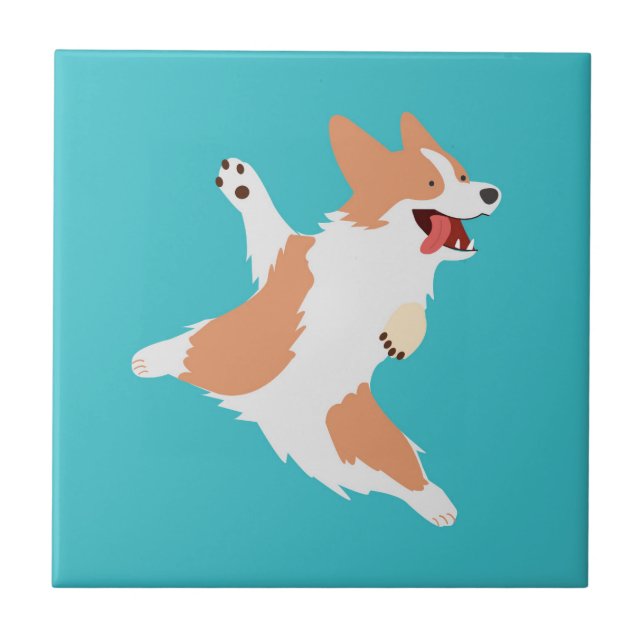 Playful Corgi Ceramic Tile (Front)