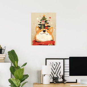 Playful Corgi with Christmas Decorations