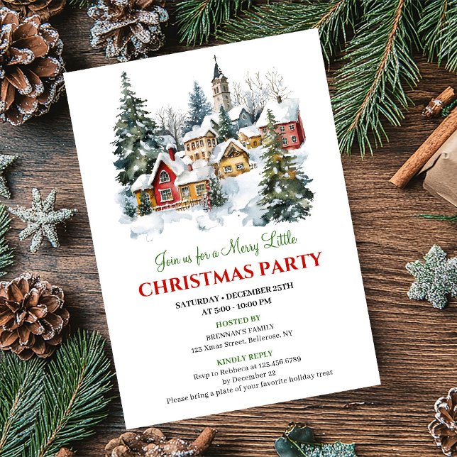 Playful cozy Christmas scene festive party invites (Playful cozy Christmas scene festive party invitation)