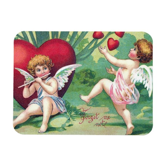 Playful Cupids Retro Cute Vintage Valentine Hearts Magnet (Horizontal)