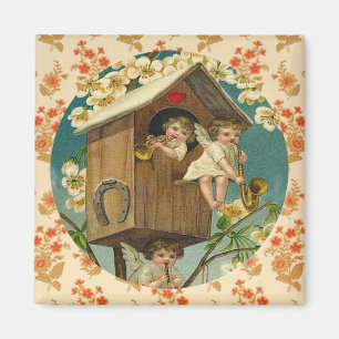 Playful Cupids Vintage Valentine Artwork Magnet