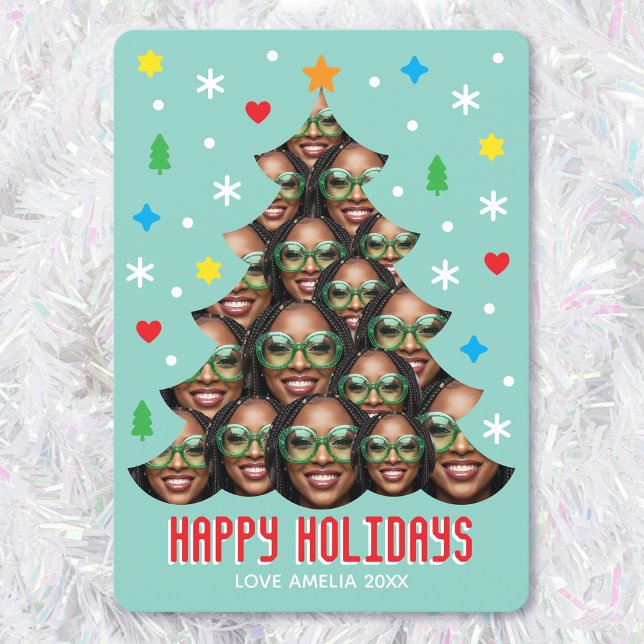 Playful Custom Photo Modern Christmas Tree Green Holiday Card (Creator Uploaded)